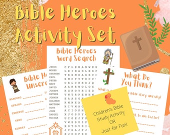 Kids Bible Activity Pack About Heroes! [Digital Instant Download] - Sunday School, Homeschool, Bible Study - 8.5x11 (Letter)