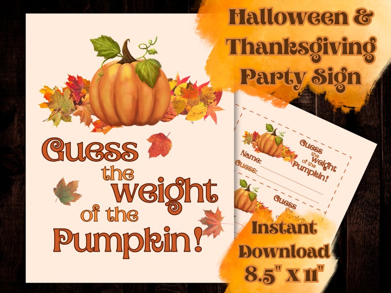 Printable Guess the Weight of the Pumpkin Party Sign Halloween and