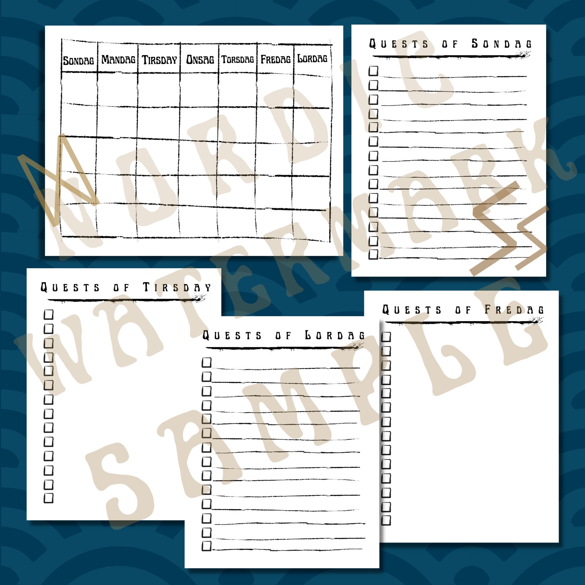 norse-viking-calendar-and-quest-checklist-pages-digital-file-planner-to-do-list-checklist-lined-and-unlined-white-or-parchment-color-etsy