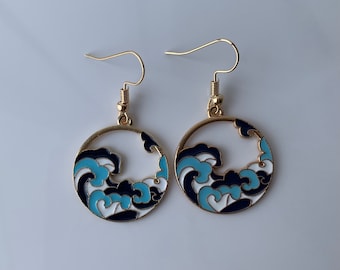 Blue Ocean Wave Dangle Earrings: Beach Lover Jewelry