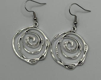 Silver Swirl Dangle Earrings: Infinity Maze Spiral Jewelry