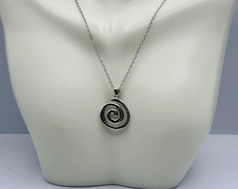 Silver stainless steel spiral pendant necklace