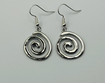 Simple silver spiral drop dangle earrings