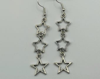 Silver Star Drop Dangle Earrings