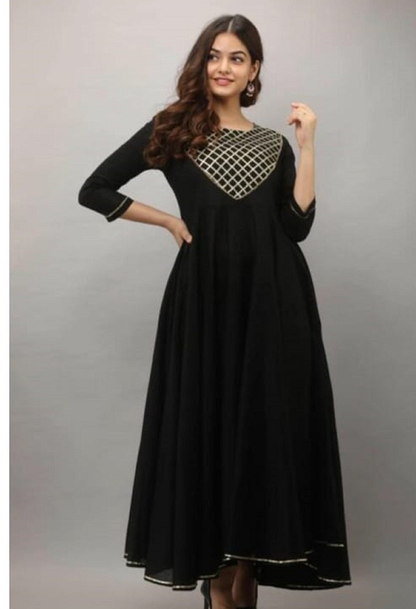 Buy RUVI Beautiful Long Rayon Floral Printed Anarkali Kurti For Girl's And  Women (DR BLACK XXL) Online at Best Prices in India - JioMart.