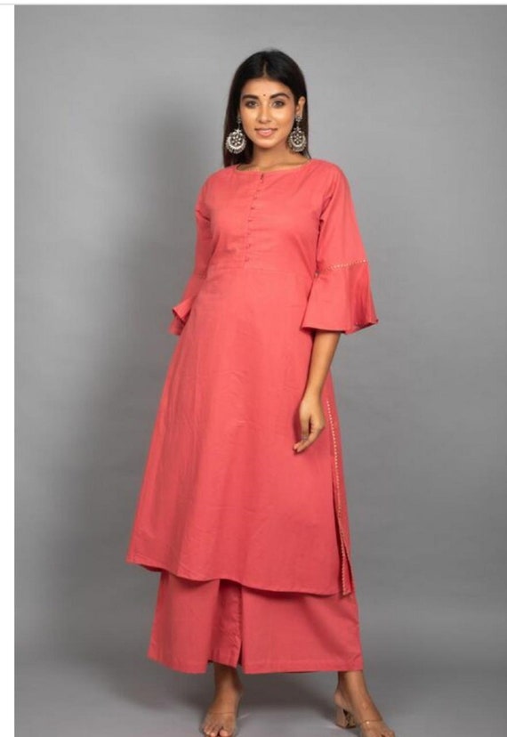 Nejadhari Fashion 3/4th Sleeve Designer Plain Party Wear Rayon Naira Kurti  Palazzo Set at Rs 368 in Surat