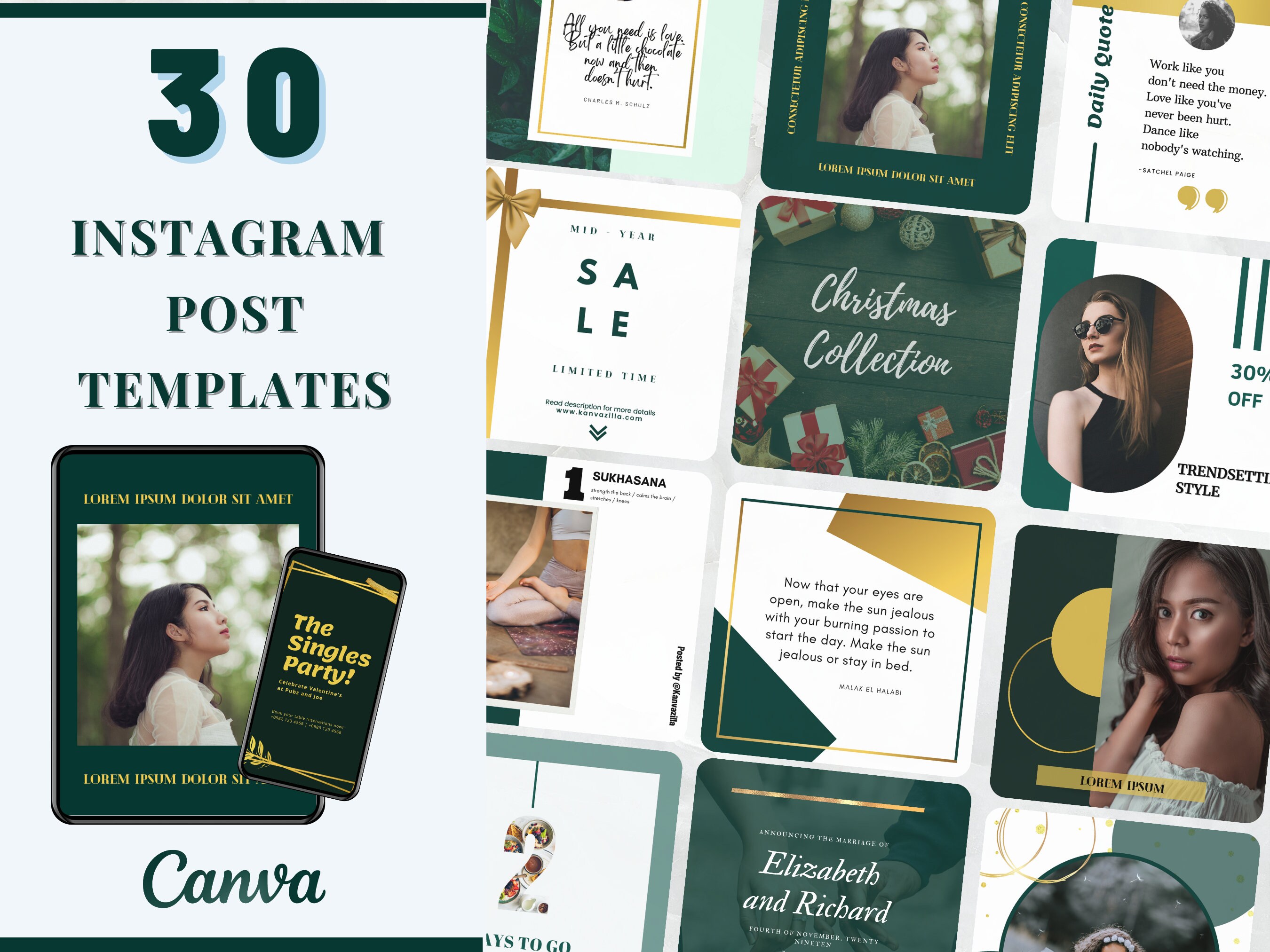 30 Instagram Post Templates for Canva | Instagram Post Template Emerald ...