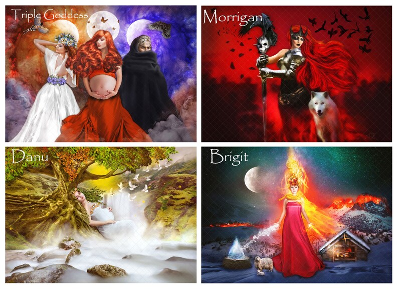 Celtic Goddesses Altar Cards Set ritual cards Pagan Feminine Divine fine art cards Set#1 (4 cards)