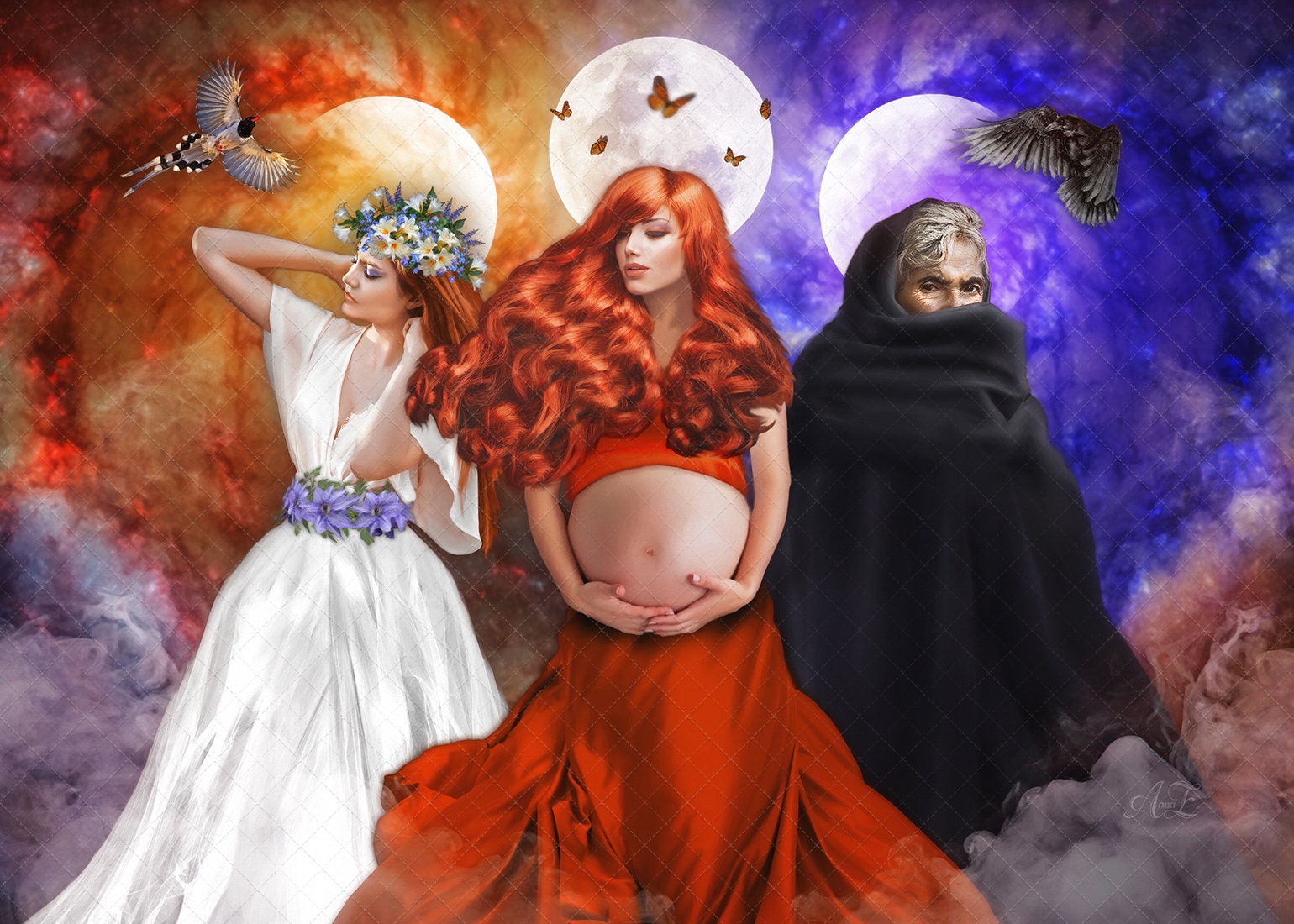 Triple Goddess Art Celtic Folklore Altar Card Mother Earth - Etsy