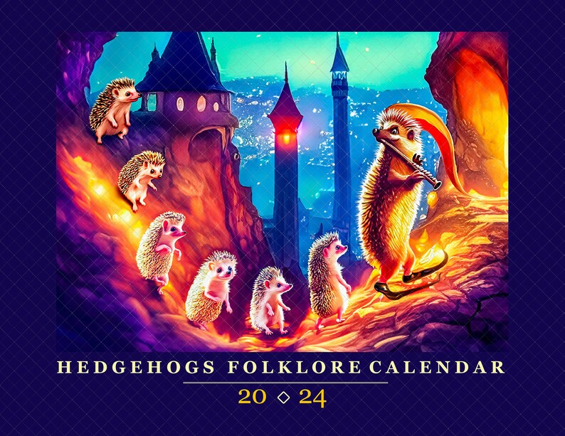 2024 Hedgehog Folklore Calendar 12 Months Hedgehogs Fairy Tales Funny