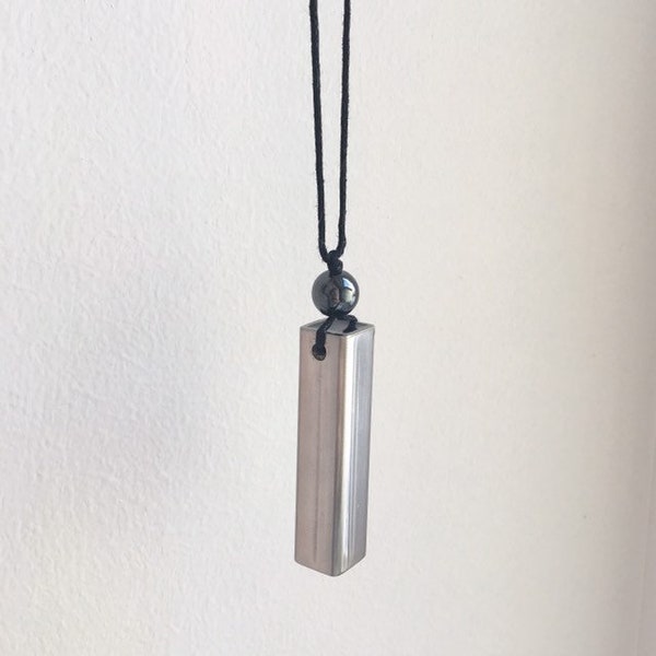 Orgonite Silver Steel Tube Pendant Wand ~ Powerful Orgone Unisex Necklace w Hematite Bead ~ Grounding  Harmonizer ~ Aura EMF Protection