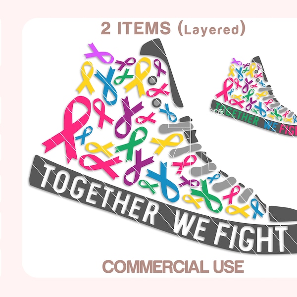 Cancer Ribbons Svg, Together We Fight Svg, Cancer Fight Svg, Fight Breast Cancer Svg, Cancer Awareness Svg, Cut files for Cricut, Silhouette