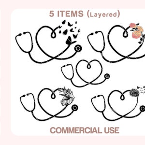 Stethoscope Svg, Heart Stethoscope Svg, Stethoscope Butterfly Svg, Stethoscope Dandelion Svg, Cut files for Cricut, Silhouette.