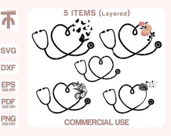 Stethoscope Svg, Heart Stethoscope Svg, Stethoscope Butterfly Svg, Stethoscope Dandelion Svg, Cut files for Cricut, Silhouette.