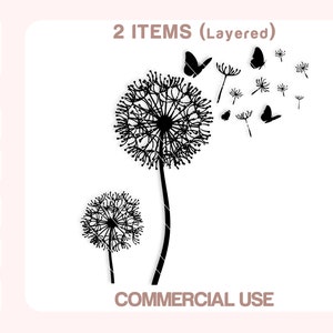 Dandelion Svg, Dandelion Butterfly Svg, Dandelion Decal, Dandelion Png, Cut files for Cricut, Silhouette.