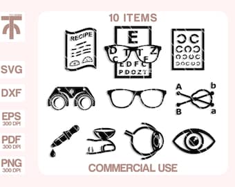Optometry Svg, Optometry Svg Bundle, Optometrist Svg, Glasses Svg, Optometrist Icons, Optometrist Clipart, Cut files for Cricut, Silhouette.