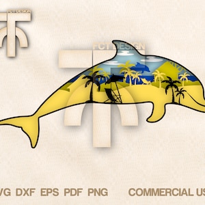 Dolphin Beach 3D Svg, Dolphin Svg, Dolphin 3D Multilayer, Dolphin 3D Dxf Template, Wall Art Decor, Cut files for Laser Cutting, Cricut.