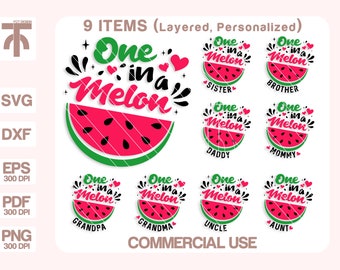 One In A Melon Svg, One In A Melon Family Svg Bundle, Watermelon Birhtday Svg, Birthday Svg, Summer Svg, Cut files for Cricut, Silhouette.