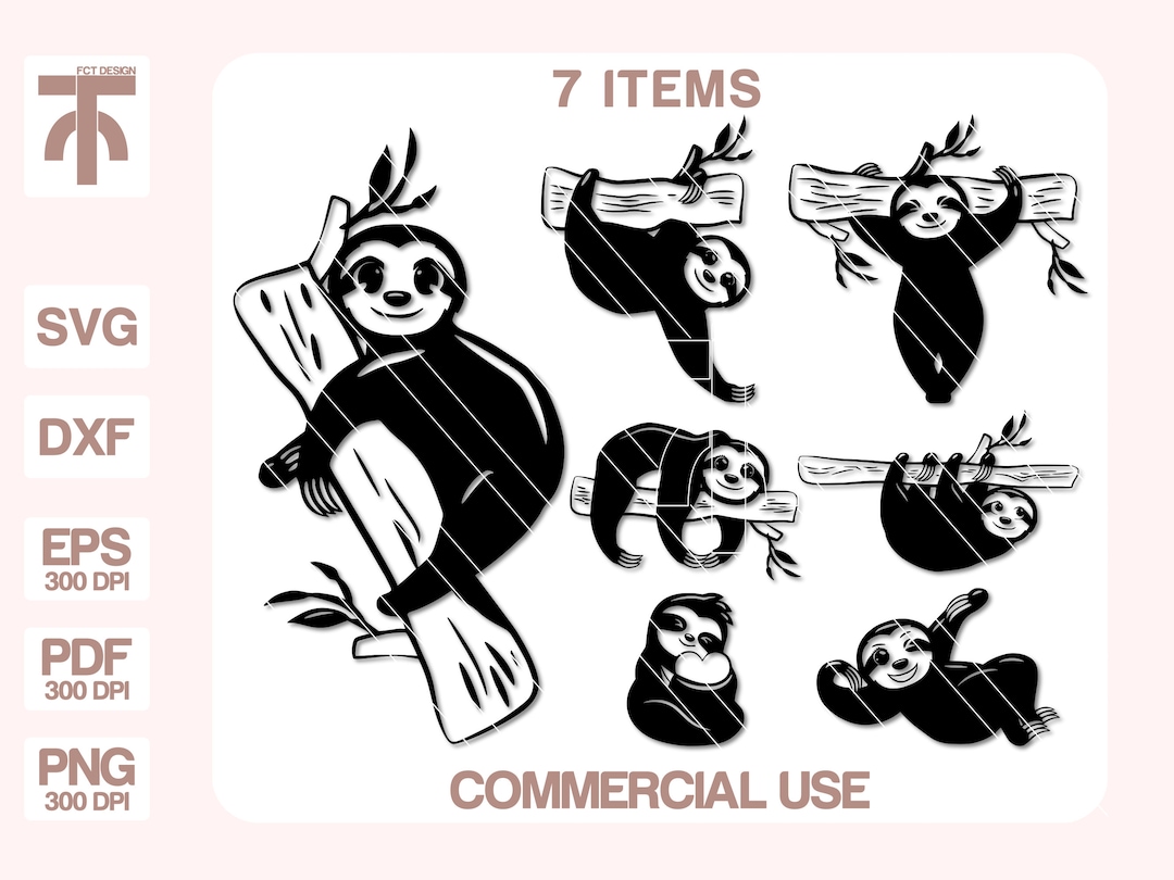 Sloth Svg, Sloth Svg Bundle, Sloth Silhouette, Cute Sloth Svg, Sleeping
