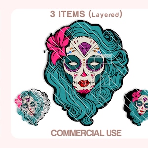 Sugar Skull Svg, Sugar Skull Girl Svg, Dia De Los Muertos Svg, Lady Dead Svg, Sugar Skull Png, Cut files for Cricut, Silhouette.