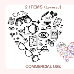 Optometría Svg, Optometría Corazón Svg, Optometrista Svg, Gafas Svg, Iconos de Optometría, Optometría Clipart, Cortar archivos para Cricut, Silueta.