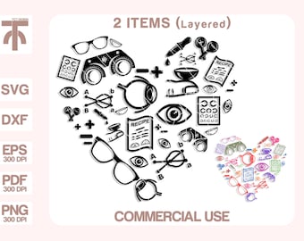 Optometry Svg, Optometry Heart Svg, Optometrist Svg, Glasses Svg, Optometry Icons, Optometry Clipart, Cut files for Cricut, Silhouette.