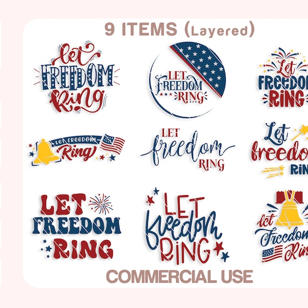 Let Freedom Ring Svg Bundle, America Svg, 4th of July Svg, Patriotic Day Svg, Independence Day Svg, Cut files for Cricut, Silhouette.