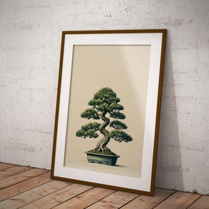 Vintage-Style Juniper Bonsai Tree Art Print - Elegant Botanical Illustration