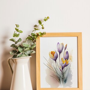Krokus Blumen druckbare Wandkunst, Neutral Frühling Kunst digitaler Download, Blumenmalerei Wohnkultur, Natur Kunstdrucke
