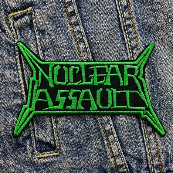 NUCLEAR ASSAULT,IRON ON WHITE EMBROIDERED PATCH