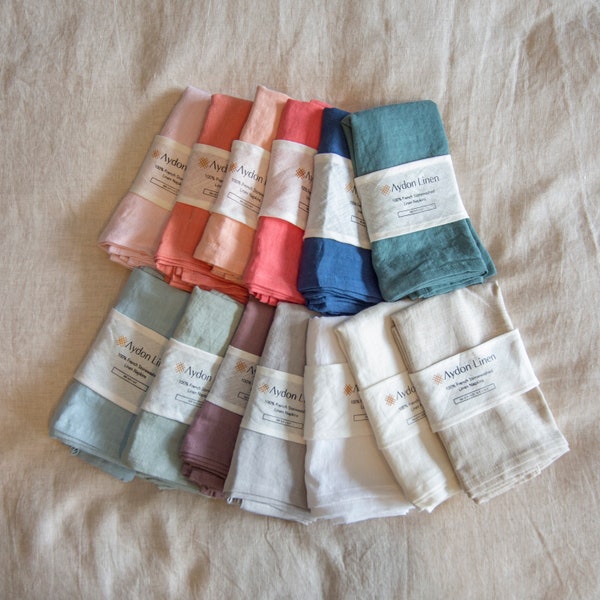 Servilletas de lino / Servilletas de lino 100 % francés lavado a la piedra Tamaño 16,5' x 16,5' (42 cm x 42 cm)