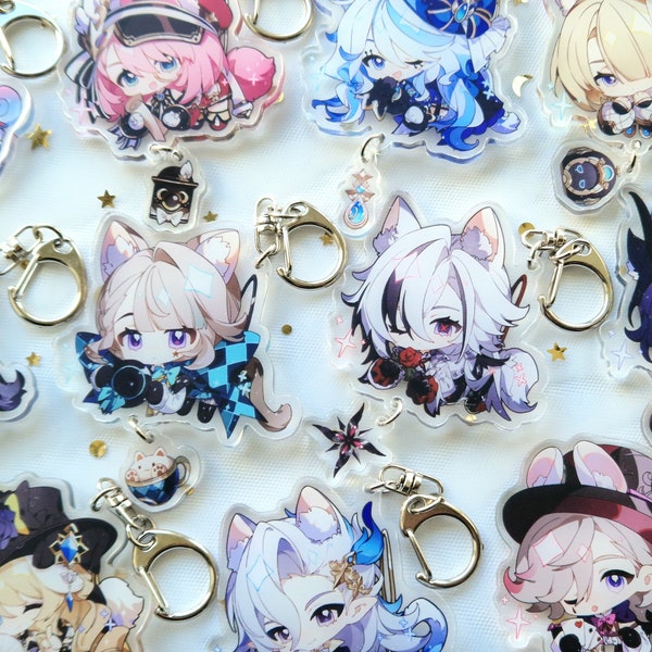 Genshin Impact 12 Fontaine Character Keychains with Dangling Charm | Clorinde Neuvillette Sigewinne Wriothesley Furina Navia Genshin Charms