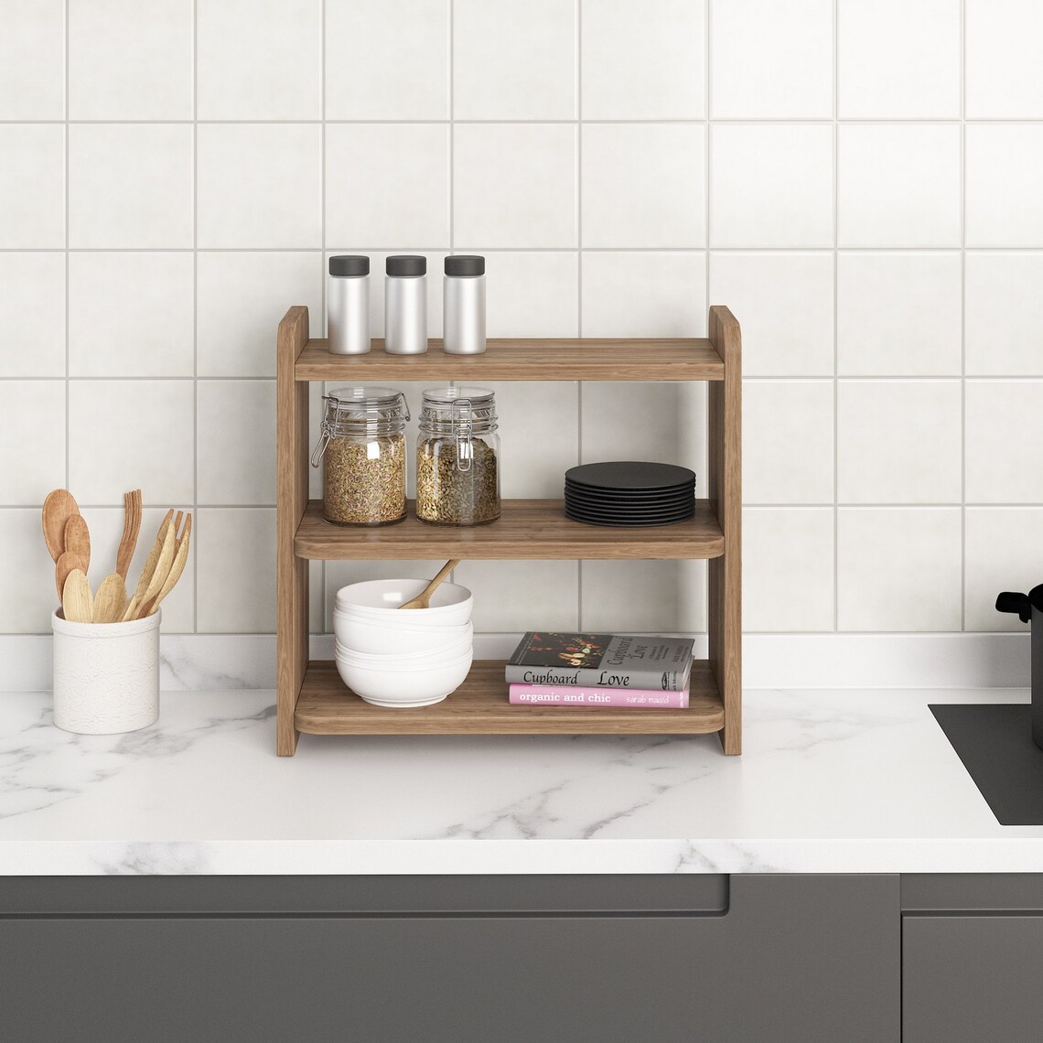 Kitchen Countertop Shelf Kitchen Stand Wooden Spice Rack Etsy UK