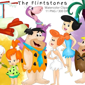 Flintstones Hand Drawn Watercolor Clipart Set Cute Cartoon - Etsy