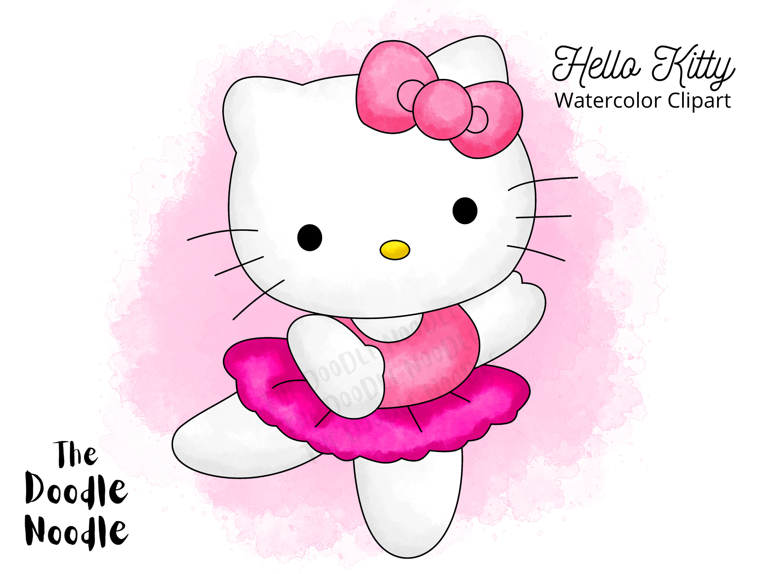 Ballerina Kawaii Kitty Hand Drawn Watercolor Clipart Cute Etsy