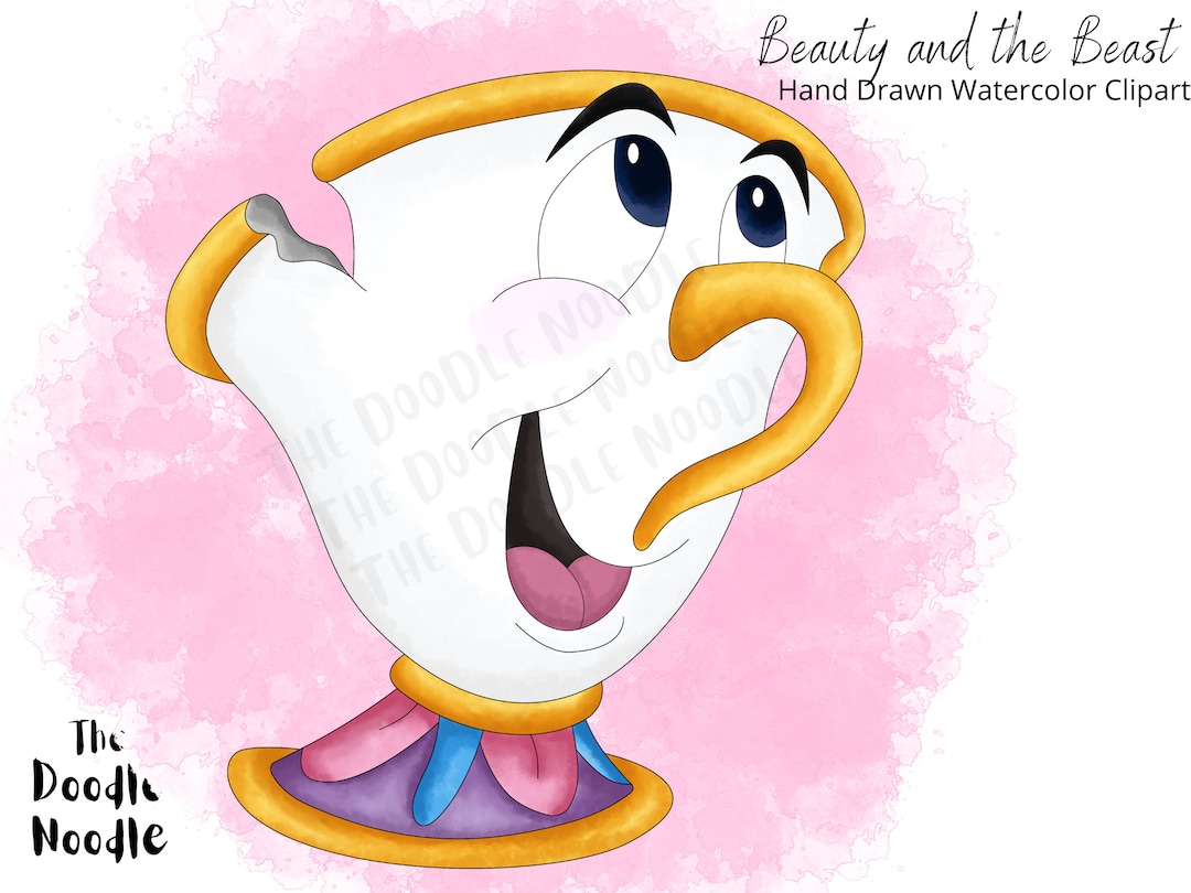 Chip Beauty and the Beast Hand Drawn Watercolor Clipart - Etsy Australia