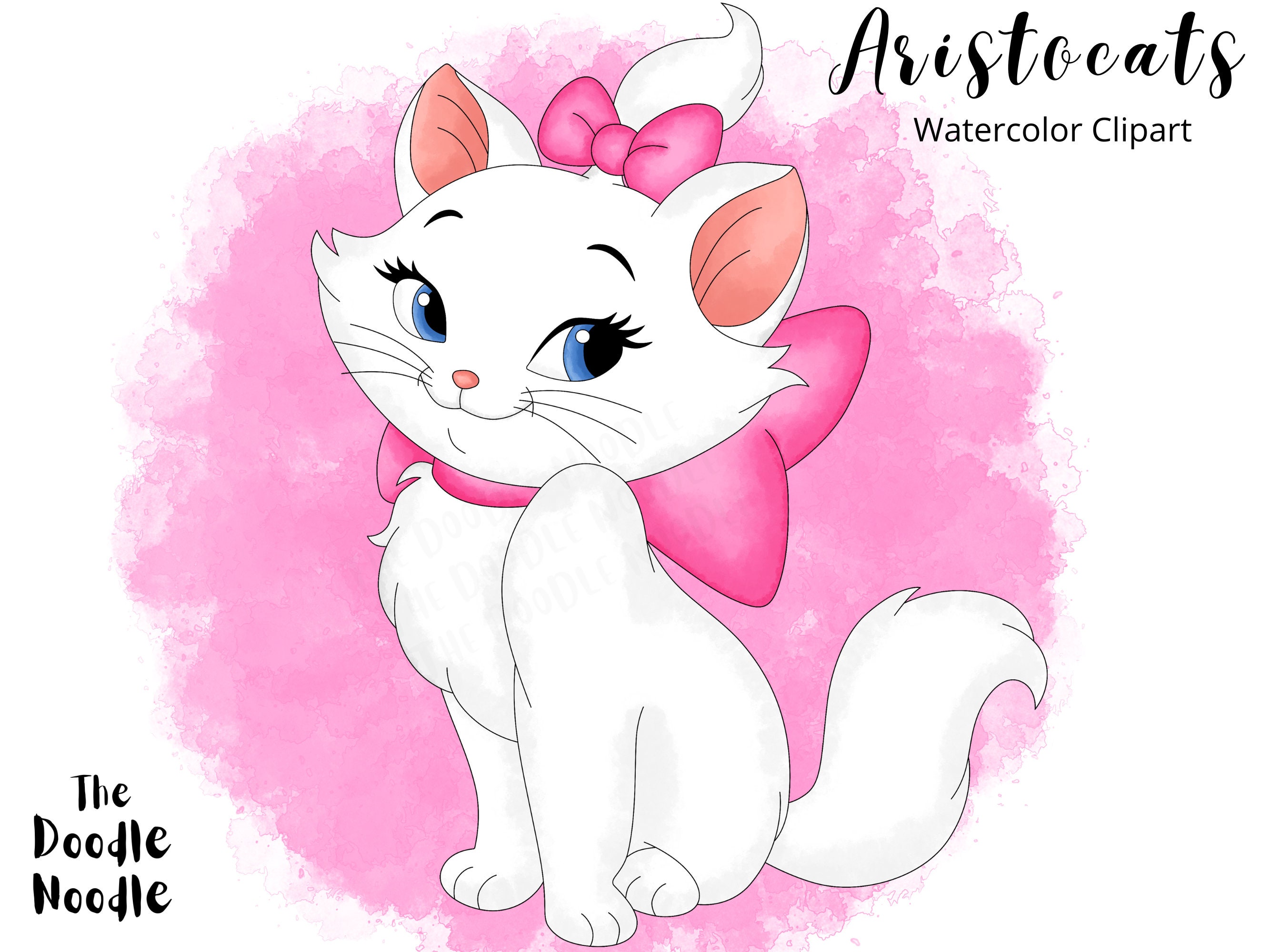 Marie, Arisrocats, Hand Drawn Watercolor Clipart, Cute Cartoon ...