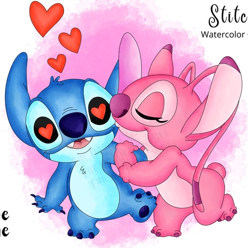 Stitch With Doll Hand Drawn Watercolor Clipart Cute Cartoon - Etsy