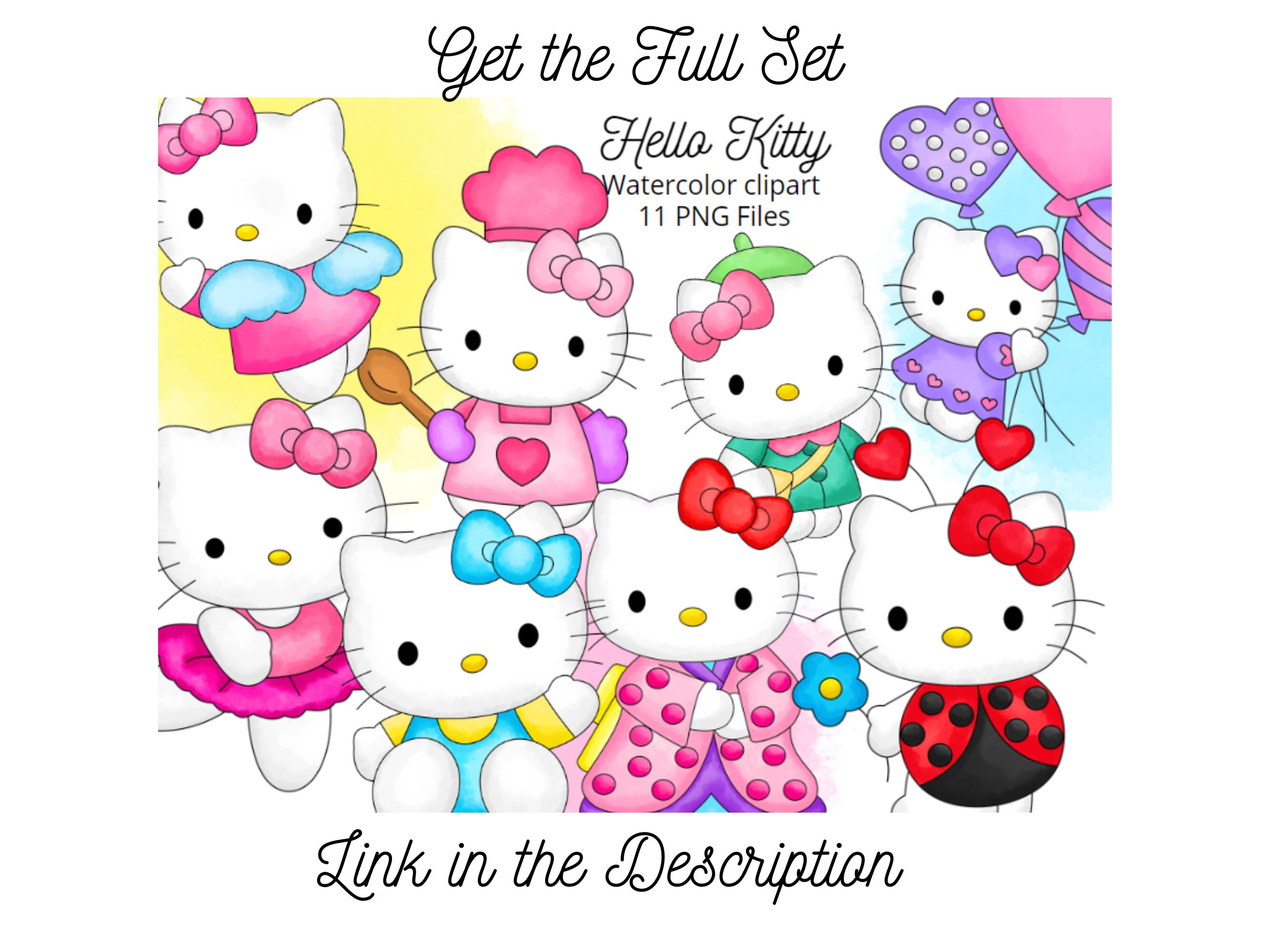 Ballerina Kawaii Kitty Hand Drawn Watercolor Clipart Cute Etsy