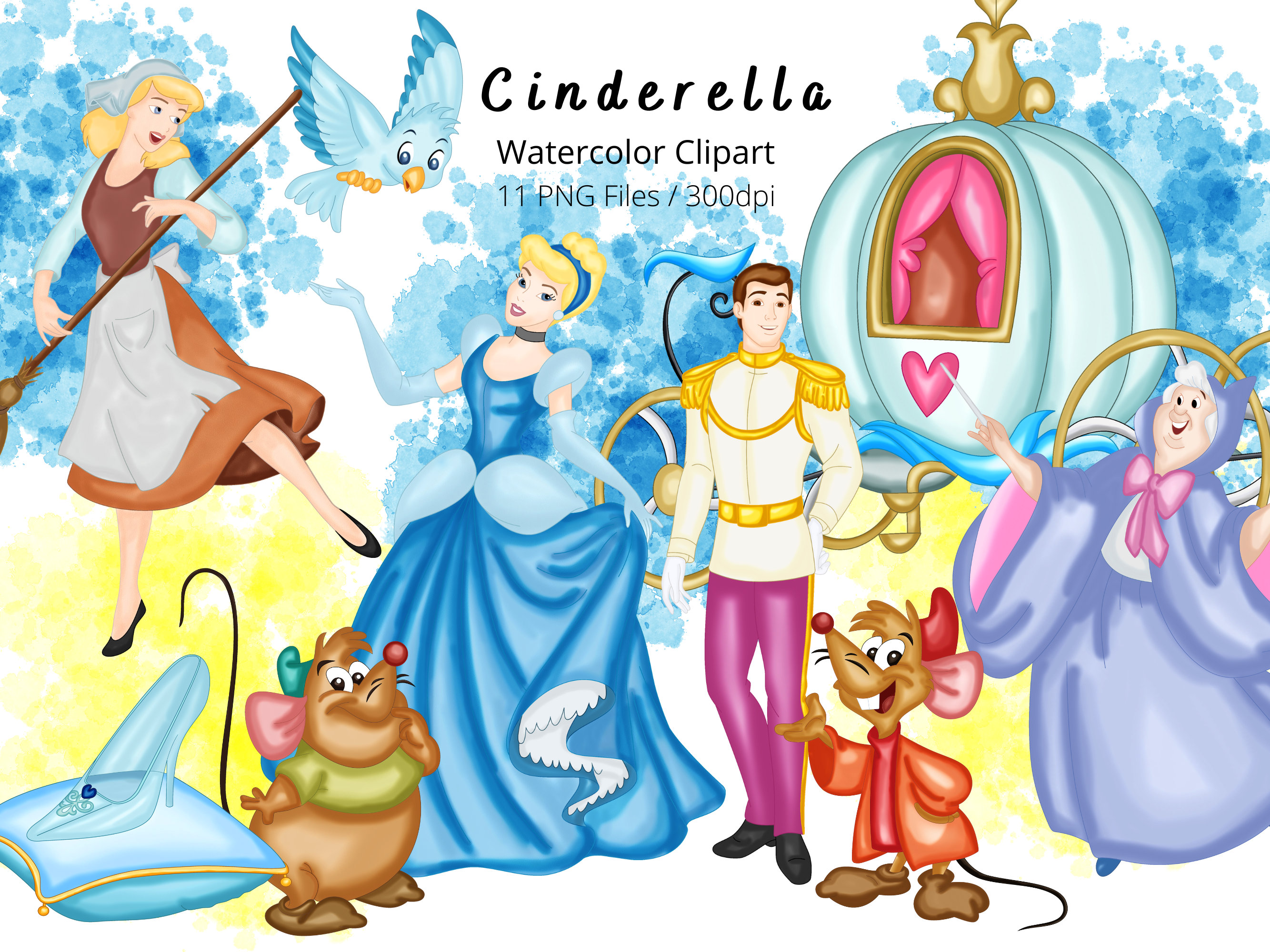 Cenicienta Clipart de acuarela dibujada a mano Linda - Etsy México