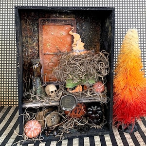 Wondrous Witch Wanda, Handmade Halloween Shadow Box Vignette