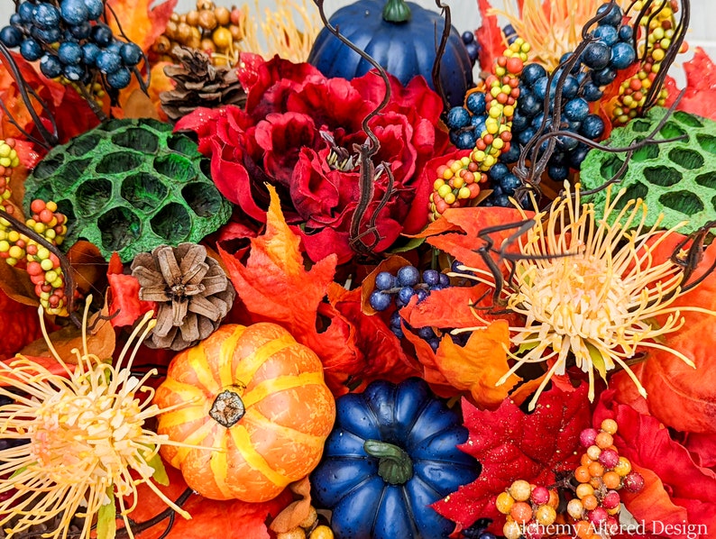 Blue and Orange Fall Centerpiece Blue Pumpkin Table Decor Etsy