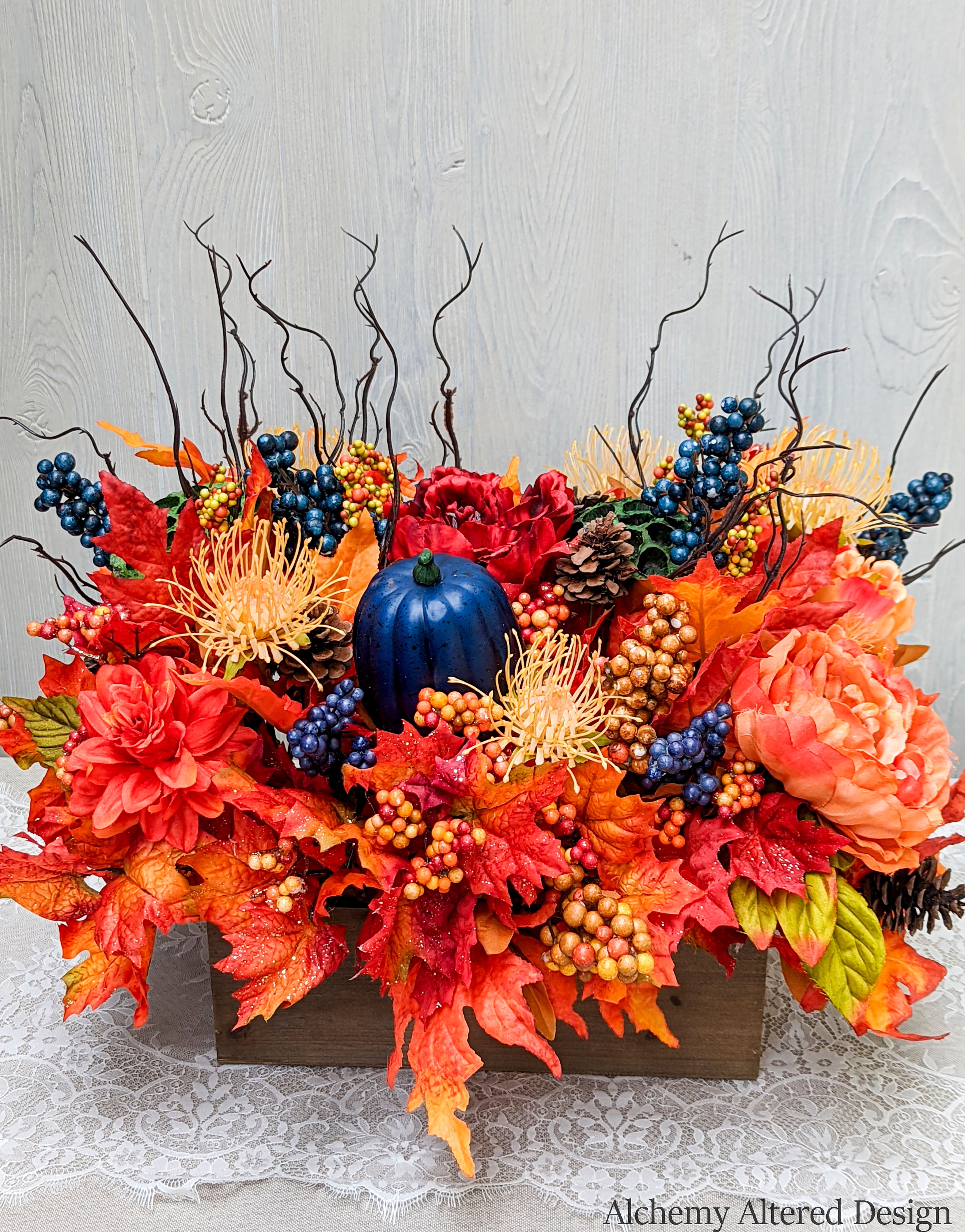 Blue and Orange Fall Centerpiece Blue Pumpkin Table Decor Etsy