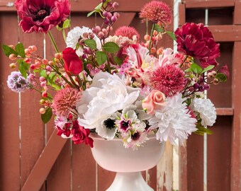 Red & Pink Floral Centerpiece, Summer Arrangement, Spring Table Arrangement, Mantel Decor, Luxury Event Decor