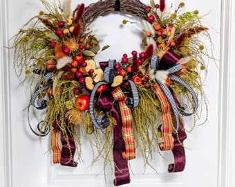 Thanksgiving Fruit wreath, Rustic apple Fall Decor, Autumn mantel arrangement, Holiday Event supplies, Host gift, Witch door hanger