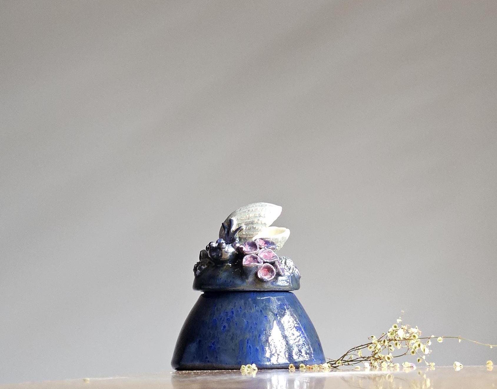 Earthenware Jewellery box|Ceramic Jewellery box|Keepsake Box|Sugar Bowl|Home Decor|Storage Jar|Handmade Jewellery Box|Blue Ceramic Box