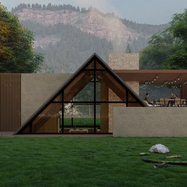 Modern Cabin Plans / 150m2 / Architectural Design / Drawings Renders / 2 Beds 2 Baths / Interior Design / Cotagge / Contemporary Home Luxury