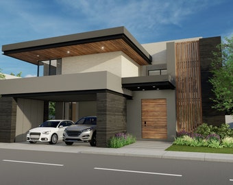 Casa Moderna Proyecto Arquitectónico / 340m2 / Residencia de Lujo / Planos Renders / 3 Recámaras 3 Baños / Diseño de Interiores / House Plan