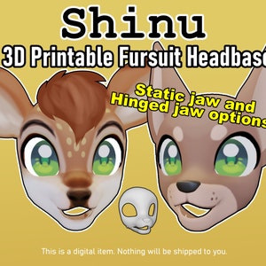 Ver. 3 - SHINU [NOV &#39;23 Update] - Deer/Canine/Slim Muzzle 3D Printable Fursuit Headbase -  Static & Moving Jaw - Fits 5&quot; print beds+