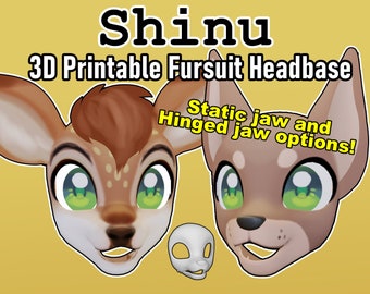 Shinu Fursuit Headbase: Deer/Canine 3D Printable (Static & Moving Jaw)